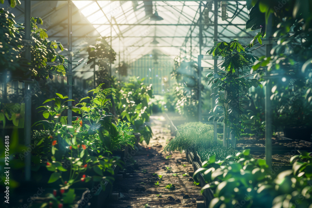 A greenhouse filled with plants and trees