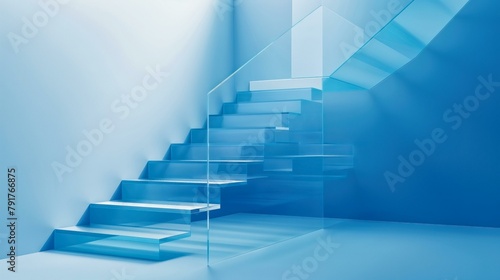 Elegant Blue Staircase in a Modern Minimalist Setting  Perfect for Conceptual Art Themes