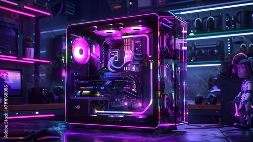 Custom-built Gaming Rig with Transparent Chassis showcasing Vibrant RGB Lighting and Advanced photo
