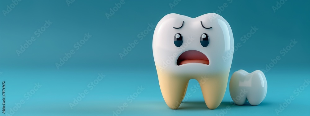 3d rendered illustration of a tooth character. copy space banner. 3d rendered illustration of a tooth character. copy space banner.