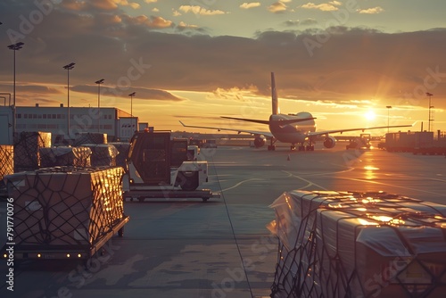 A focused overview of cargo security at an airport, highlighting essential security measures like advanced screening equipment and vigilant security personnel, ensuring safety in air cargo operations.