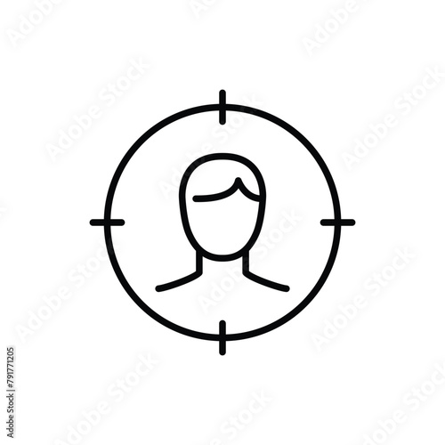 Male user target icon. Simple outline style. Man, user target, approach, person, centric, graphic, people, marketing, business concept. Thin line symbol. Vector illustration isolated.