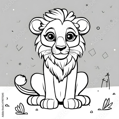 drawing of a cat  resembling a cute lion  simple line art sketch