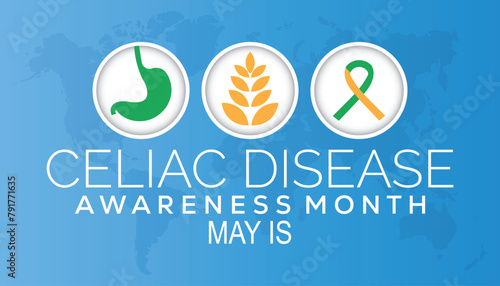 Celiac Disease Awareness Month observed every year in May. Template for background, banner, card, poster with text inscription.