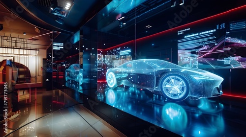 Interactive 3D Hologram in Luxury Car Showroom Allows Detailed of Latest Model