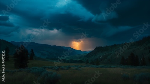 Majestic Storm Unleashing Nature's Fury Over a Secluded Mountain Range © pkproject