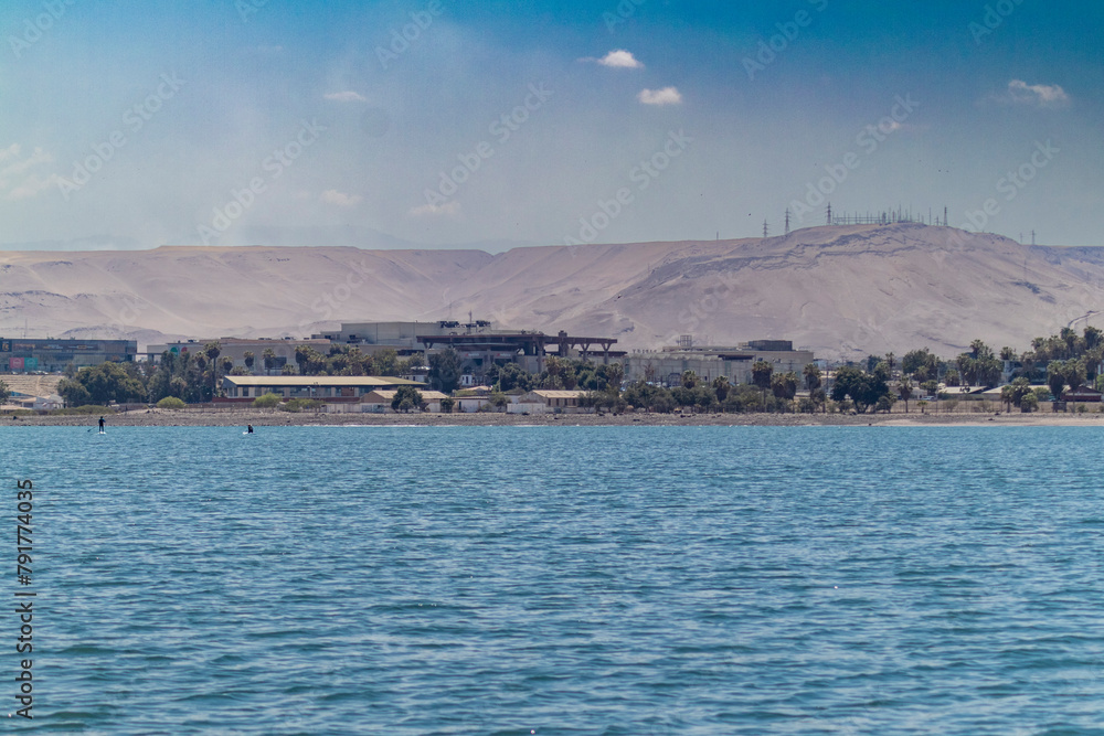 view of the city of Arica, on Chinchorro beach, from the high seas, Pacific Ocean