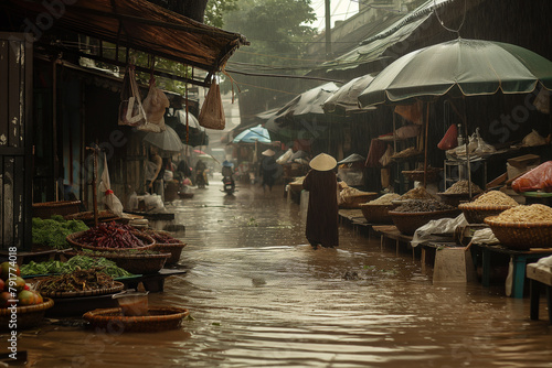 Flooding due to rain and climate change in traditional markets