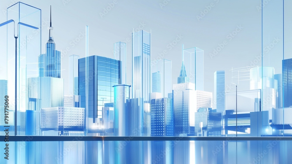 Abstract city with abstract buildings in the style of glass 3D render