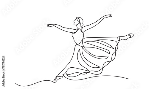 single line drawing of a woman ballet dancer.ballet Ballerina continuous line art drawing.Ballet Dancer ballerina. Vector Illustration.
