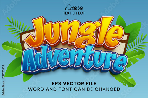 Jungle adventure cartoon 3d editable vector text effect