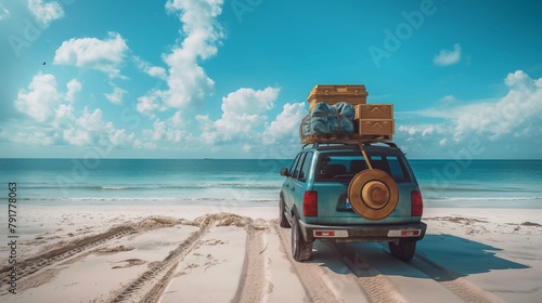 Car with luggage on the roof ready for summer vacation © best stock
