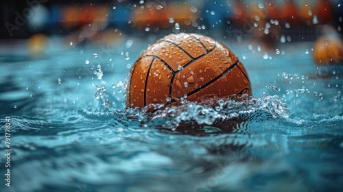 Closeup of water polo ball in swimming pool . summer Olympic games. © Алина Бузунова