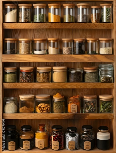 Minimalist Spice Rack A Culinary Essentials Neatly Organized for Easy Access © Wuttichai