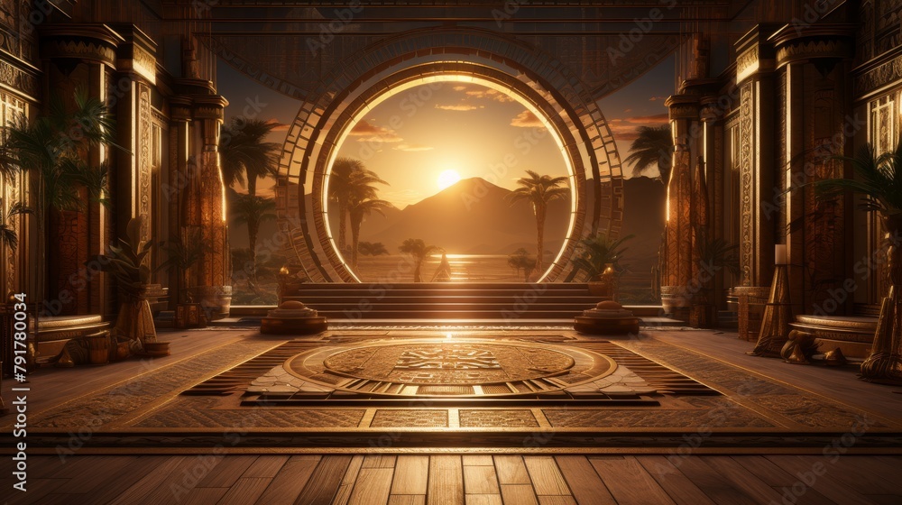 Obraz premium Mystical Egyptian Portal with Sunrise View Over the Desert