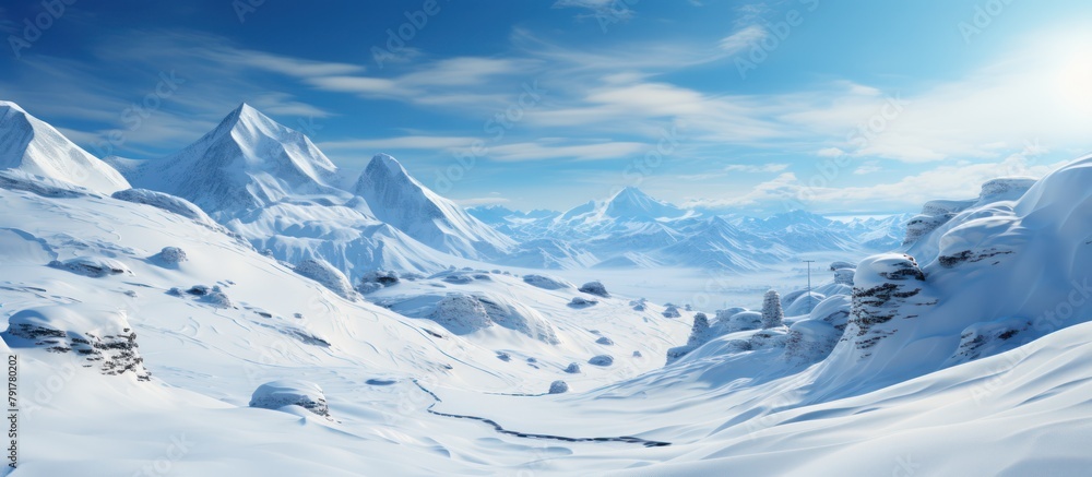 Obraz premium Ski track in mountain area on sunny winter day