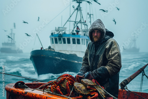 Fisherman caught a beautiful huge red king crab