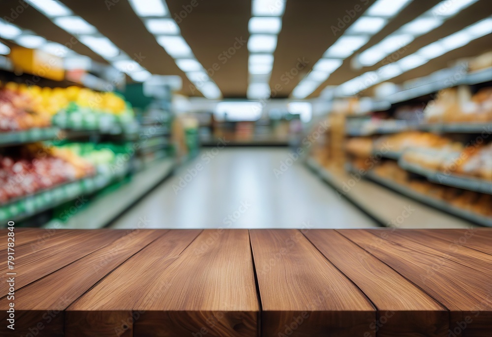 table supermarket background blur top wooden Empty