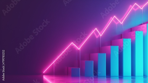 Vibrant Neon Graph Displaying Growth on Purple Background