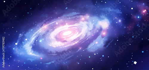 Beautiful galaxy illustration background in hand drawn cartoon universe
