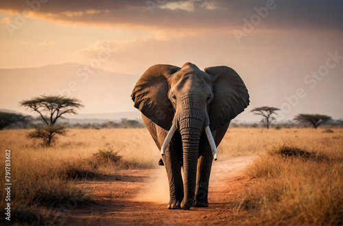 African Elephant With Beautiful Background