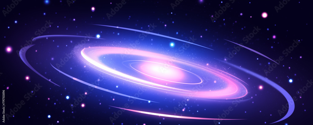 Obraz premium Beautiful galaxy illustration background in hand drawn cartoon universe 