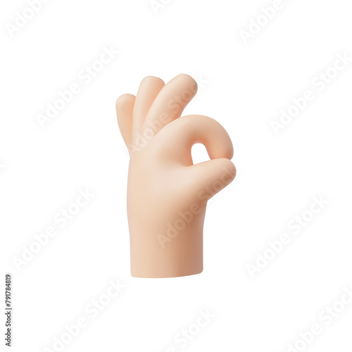 Isolated 3D hand showing OK gesture, vector cartoon.