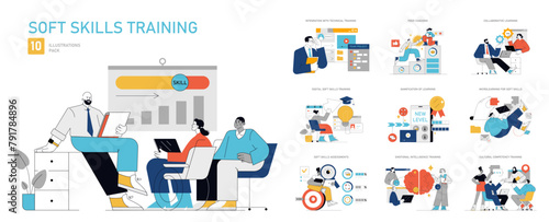 Soft Skills Training. Flat Vector Illustration