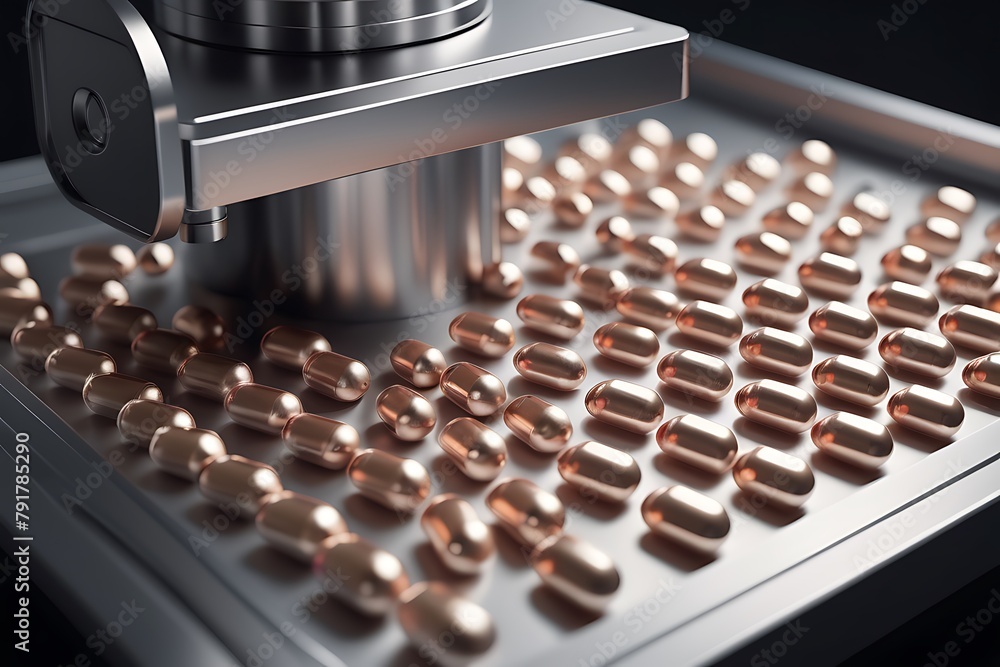 Advanced Pharmaceutical Machine Producing Capsule Pills. Medical Concept Advanced Pharmaceutical Machine Producing Capsule Pills. Medical Concept