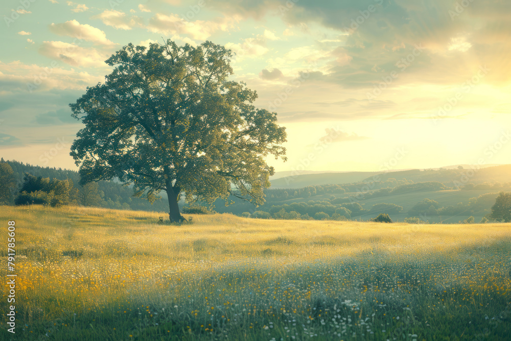 Countryside landscape, tree standing in the field. Countryside landscape, tree standing in the field.