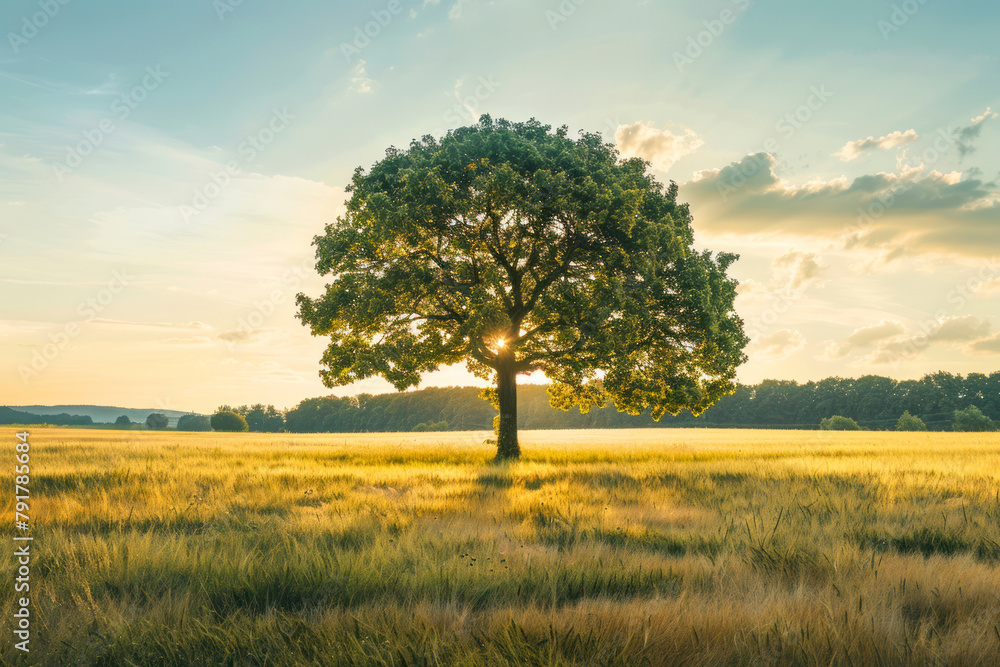 Countryside landscape, tree standing in the field.