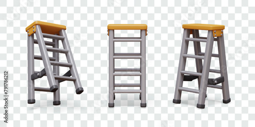 Folding metal ladder for home, repair, garden work. Household steps