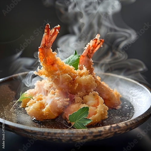 Tempting TempuraFried Tiger Shrimp A Culinary Delight on a Monochrome Plate