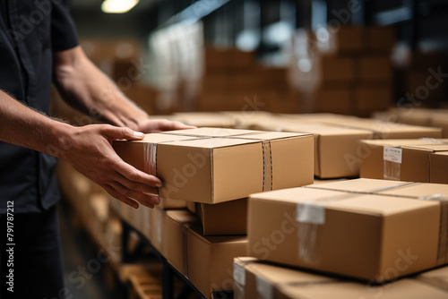 Trabajador con paquetes y cajas para distribuir.  © VicPhoto