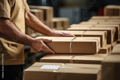 Trabajador con paquetes y cajas para distribuir.  © VicPhoto