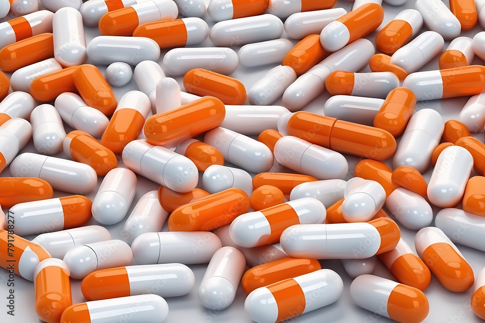 White And Orange Capsule Pills , Antibiotics Resistance, Global Healthcare Concept with Capsule Pills, Pharmaceutical Industry
