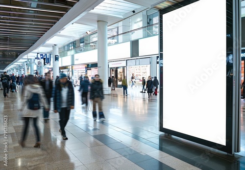 Wallpaper Mural Standing on a wall, a person holds a blank board amidst a business interior with empty frames and advertising space, high-resolution (300 DPI) Torontodigital.ca