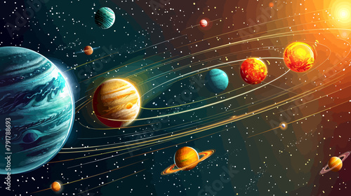 a solar system with eight planets in the sky