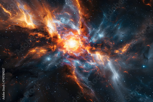 Splendiferous Showcase of a Radiating Quasar amidst a Cosmic Panorama in Deep Space