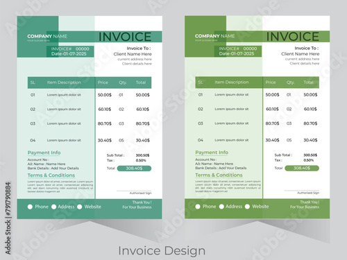 Creative, modern, unique, clean, and professional corporate company business letterhead and invoice template design with color and concept variation bundle