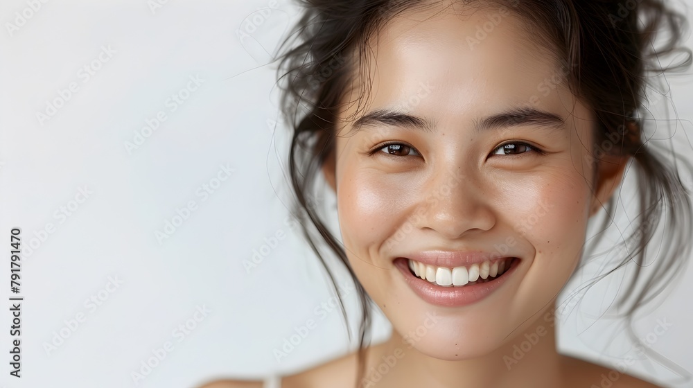 Radiant Asian Woman with Welcoming Smile on Clean White Background Radiant Asian Woman with Welcoming Smile on Clean White Background