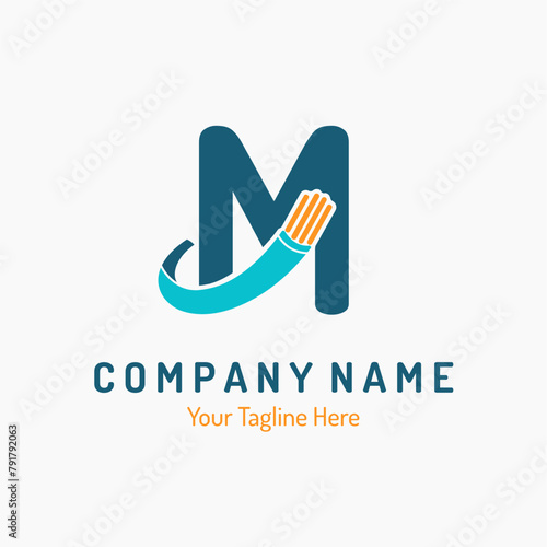 Initial Letter M with Fiber Optic, Electric Wire for Technology Business Logo Idea. Connection, Cabling Provider Repair Logo Vector