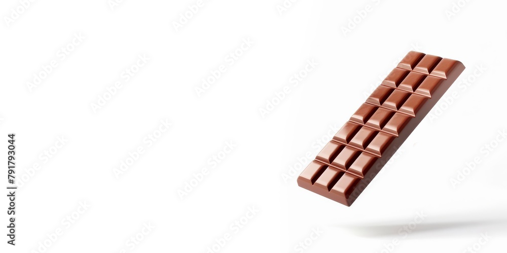 A chocolate bar floating in the air against a white background, isolated on all sides, for product concept, copy space for text A chocolate bar floating in the air against a white background, isolated on all sides, for product concept, copy space for text