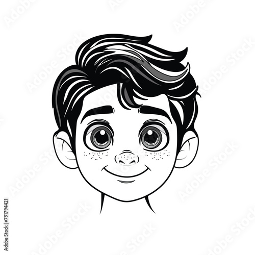 Vector illustration of a boy's face for coloring kids book on white separate background