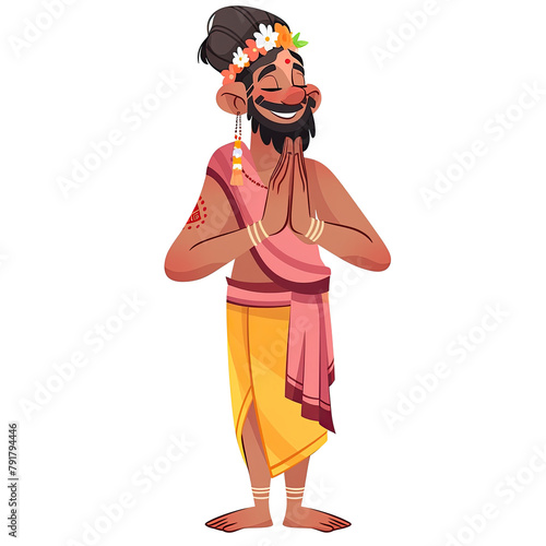 An illustration of a Hindu man with folded hands in a namaste gesture