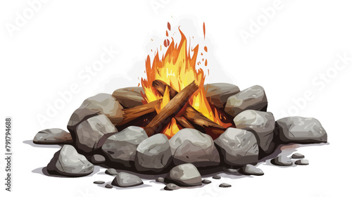 a drawing of a campfire with rocks around it