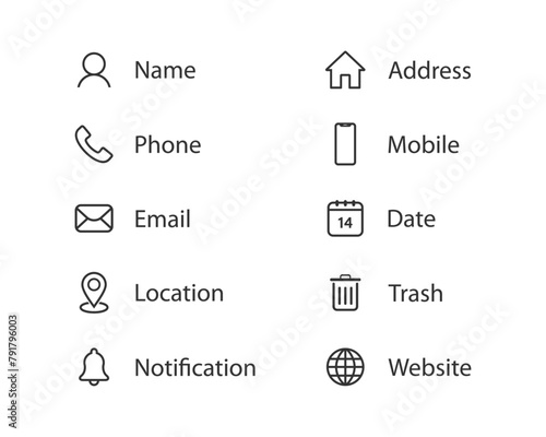 Contact information icons. Set contact us icon simple line style. Website icon set, Web icon Set.