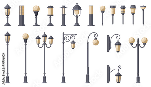 Set of street lamps icon