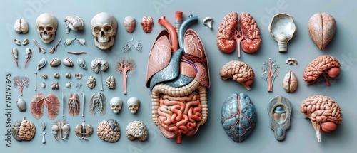 Detailed illustration of the human cardiovascular system with description of its components. Anatomical modern illustration isolated over white background.