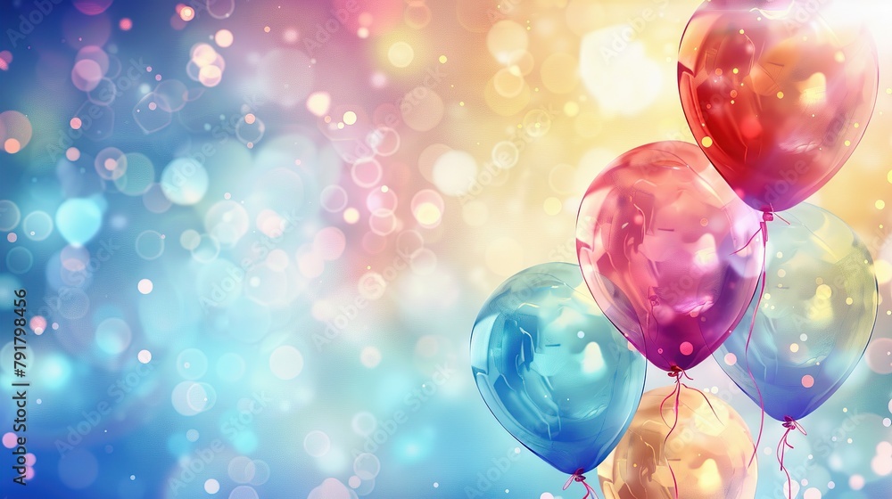 There are a lot of variously-colored balloons floating upwards against a blue background.

